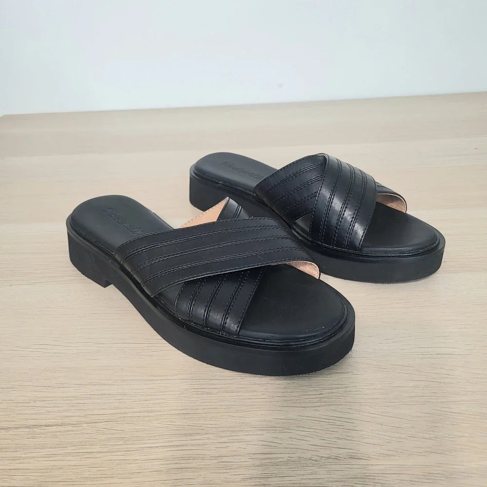 Madewell Alina Platform Sandals Black Leather Criss Cross Y2K 90s New 8.5